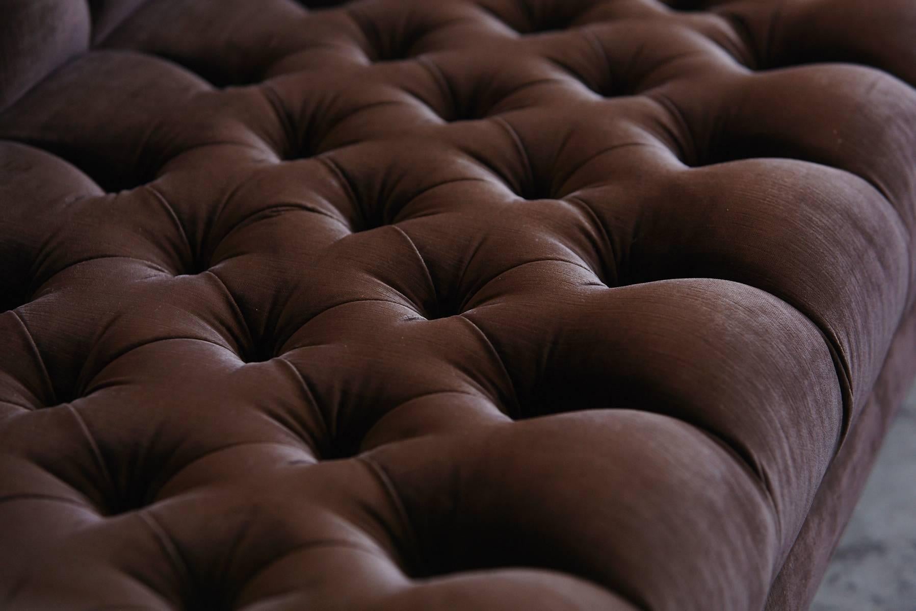Contemporary Modern Deeply Button Tufted Velvet Tuxedo Sofa in Chocolate Brown by Las Venus