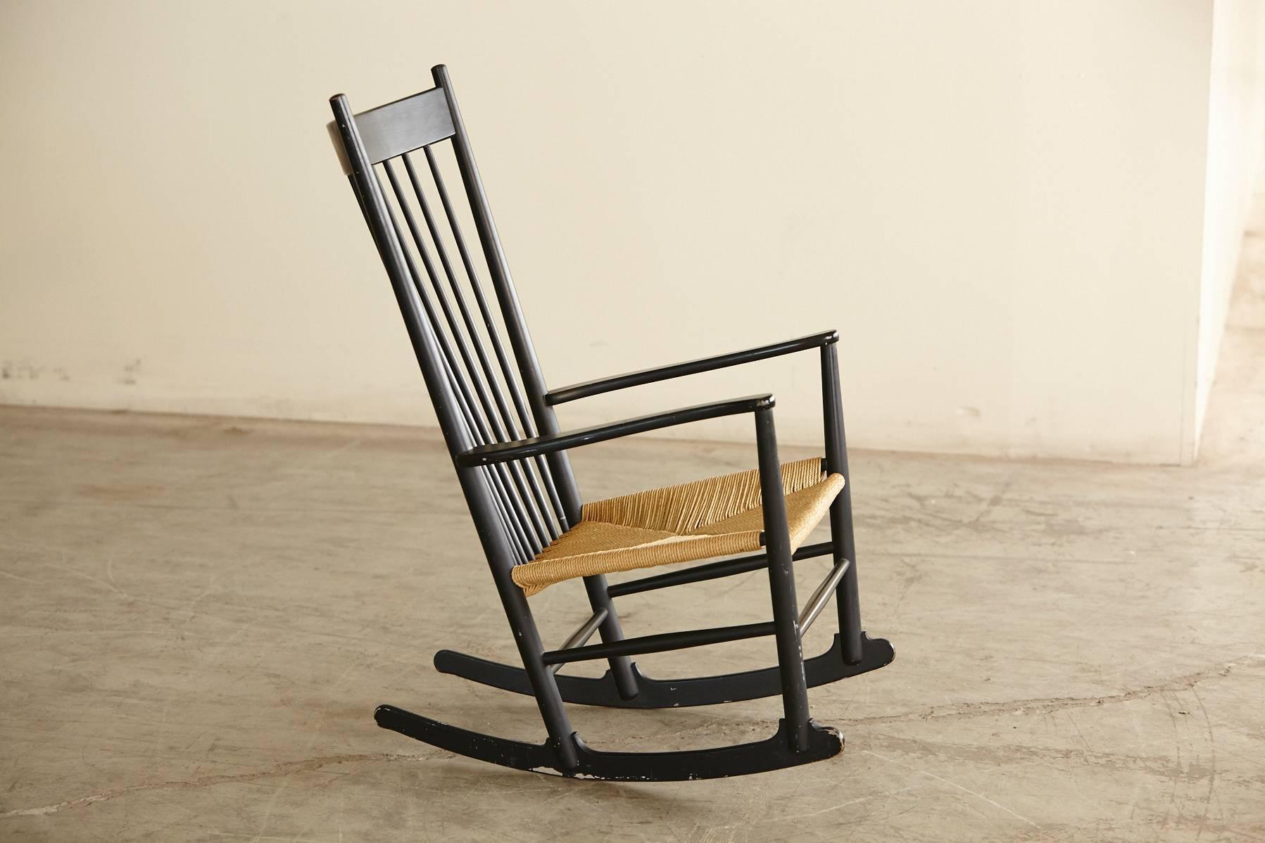 Danish Rocking Chair J16, Black Rocker designed by Hans Wegner