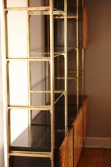 Large Burl, Brass and Black Lacquer Wall Unit by John Stuart