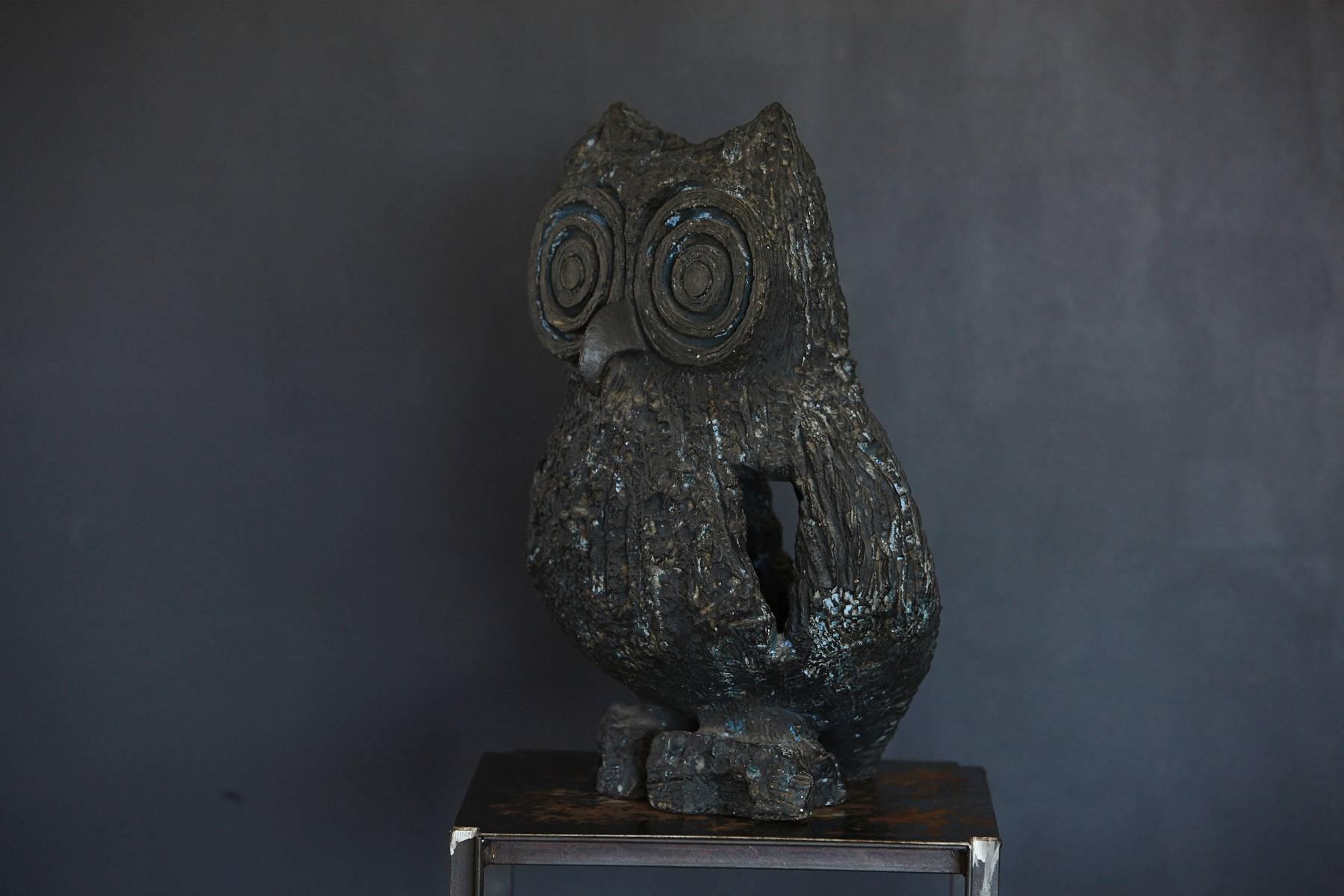 American Margot Kempe, Large Brutalist Ceramic Owl Sculpture, 1960s