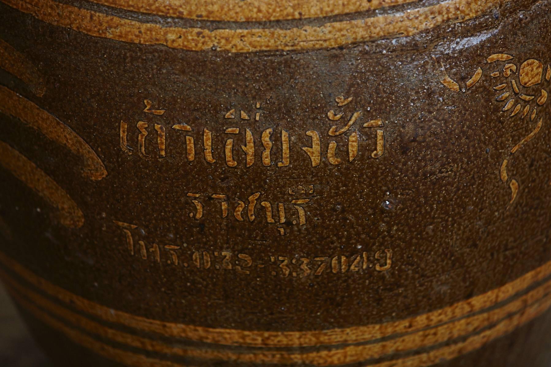 20th Century Thai Glazed Clay Dragon Water Jar