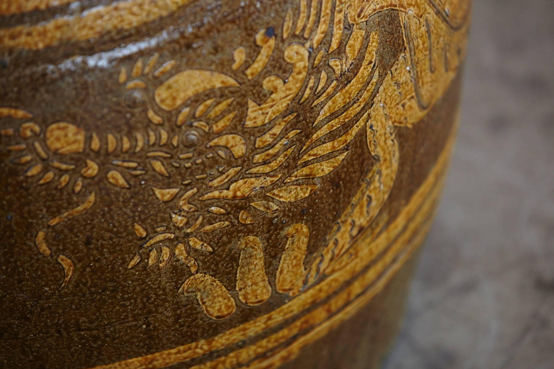 Thai Glazed Clay Dragon Water Jar 1