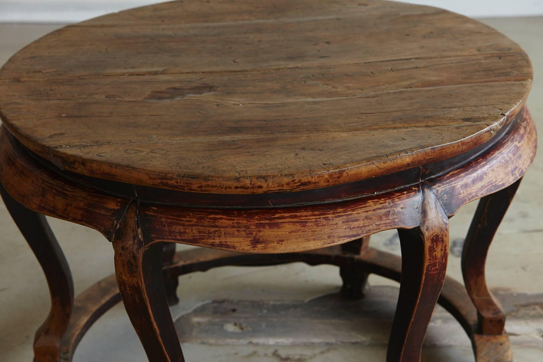 19th Century Antique Chinese Hand Carved Round Elm Wood Center Table