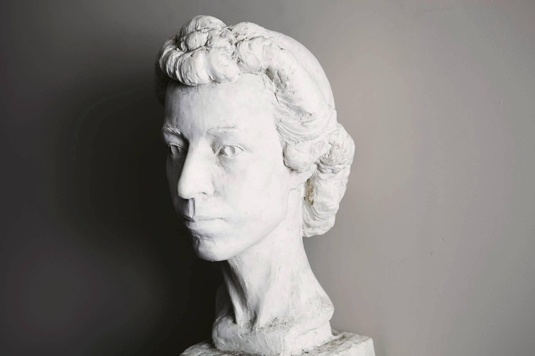 American Large Raw Plaster Bust of Her Majesty Queen Elizabeth II