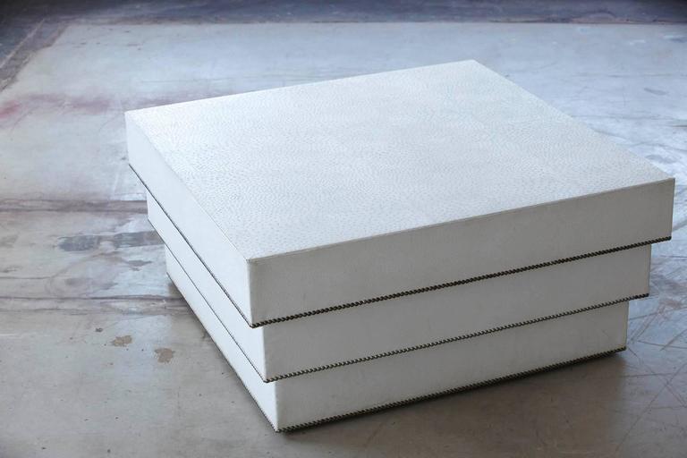 White Embossed Ostrich Faux Leather Coffee Table In The