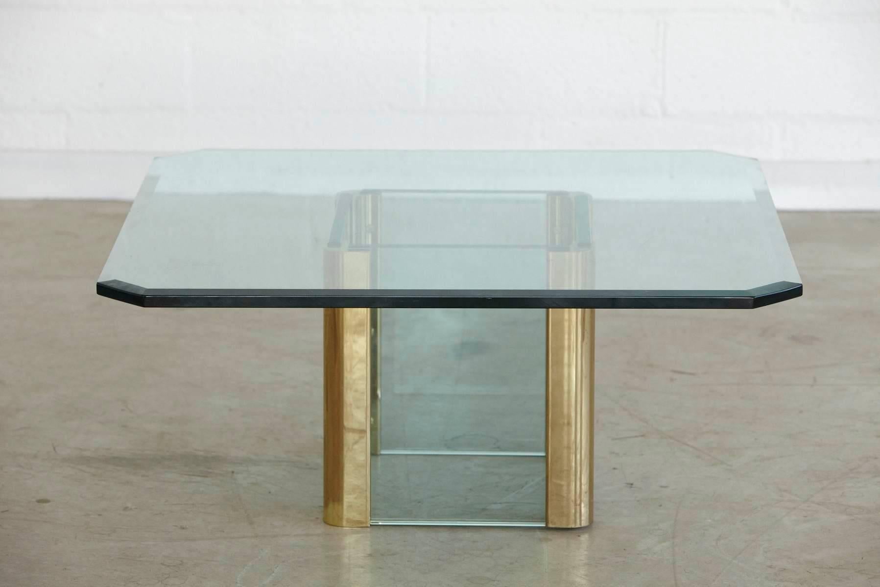 Brass Coffee Table with Beveled Glass Top by Leon Rosen for Pace, 1970s 3