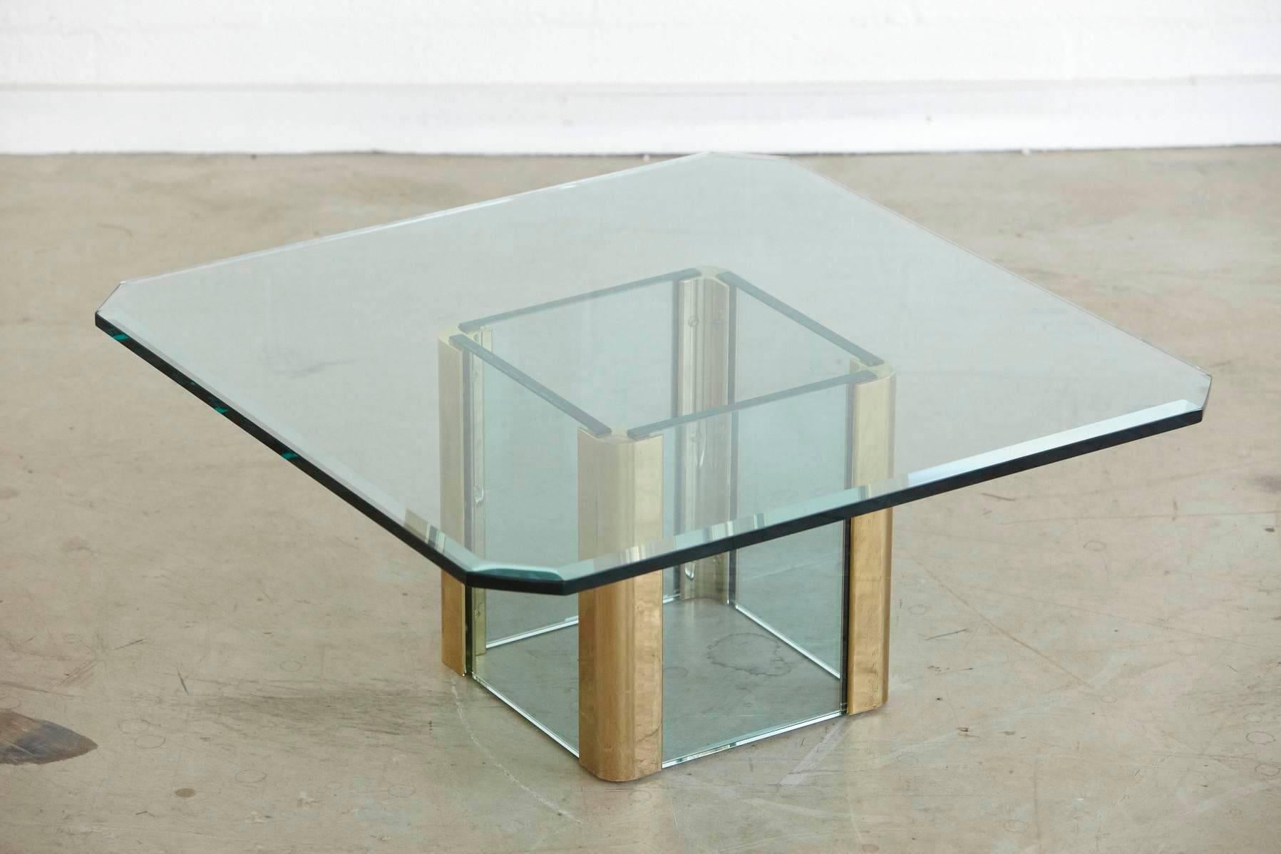 Brass Coffee Table with Beveled Glass Top by Leon Rosen for Pace, 1970s 2