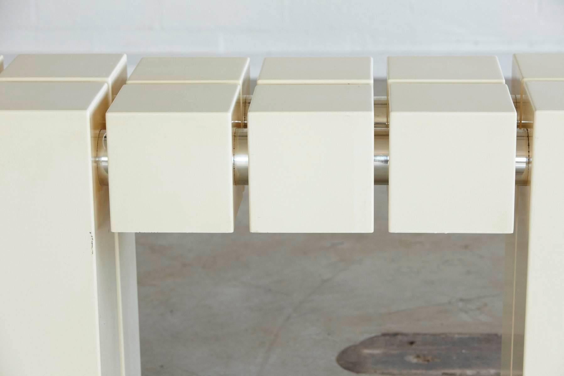 Bog Wood Custom-Made White Console with Cubic Segments and Chrome Tube Connectors