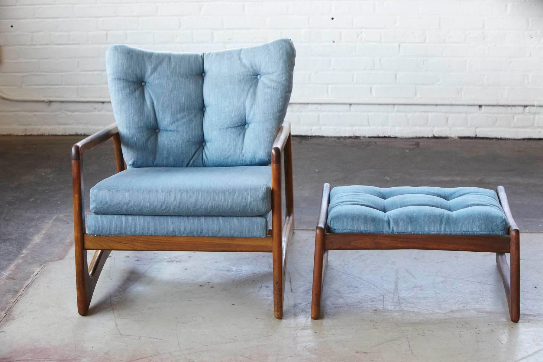 Walnut Lounge Chair and Ottoman by Adrian Pearsall 1