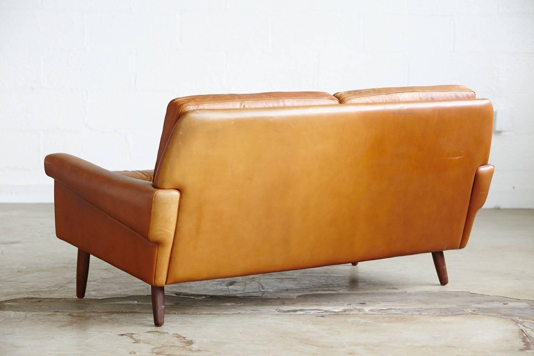 Scandinavian Modern Two-Seat Danish Leather Sofa by Svend Skipper from the 1960s