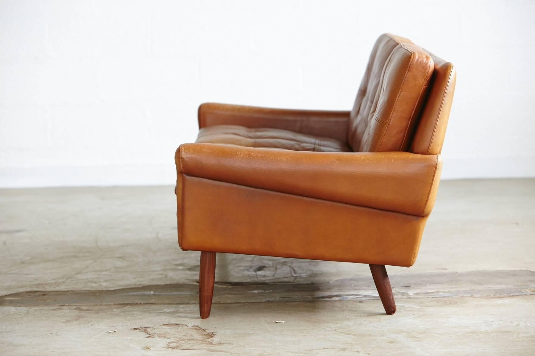 Stained Two-Seat Danish Leather Sofa by Svend Skipper from the 1960s