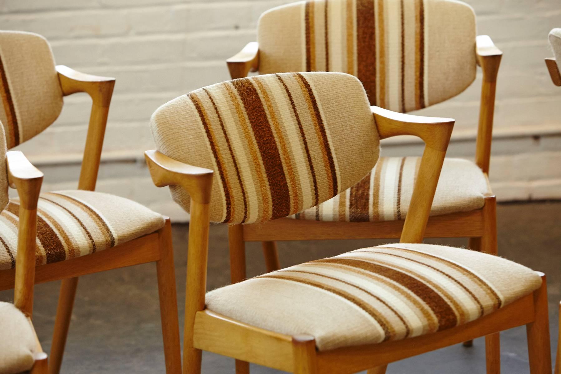 Mid-20th Century Set of Six Dining Chairs Model 42 by Kai Kristiansen in Oak and Original Fabric