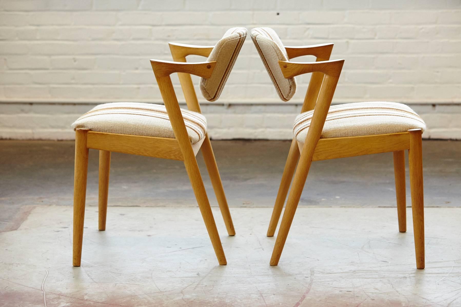 Danish Set of Six Dining Chairs Model 42 by Kai Kristiansen in Oak and Original Fabric