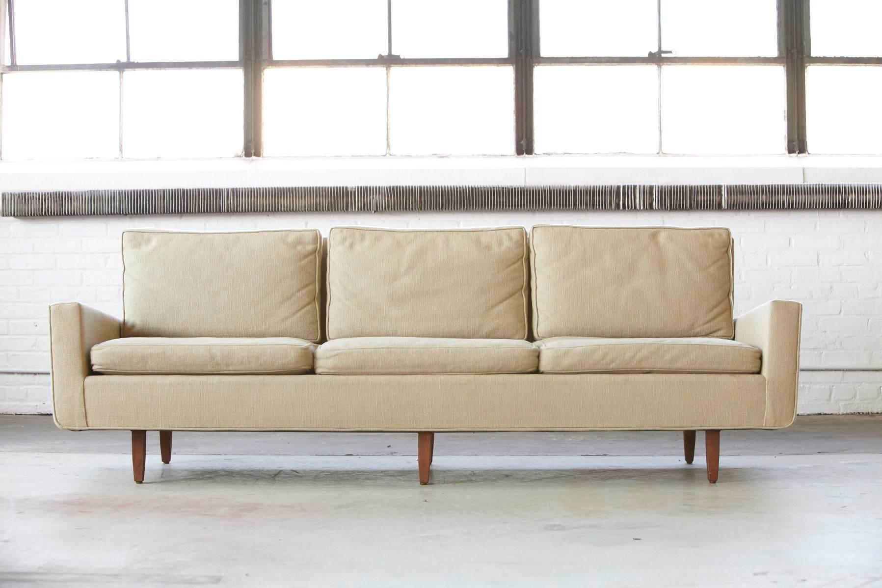 Oiled Early Florence Knoll Sofa Model # 26D from 1967 with Original Fabric