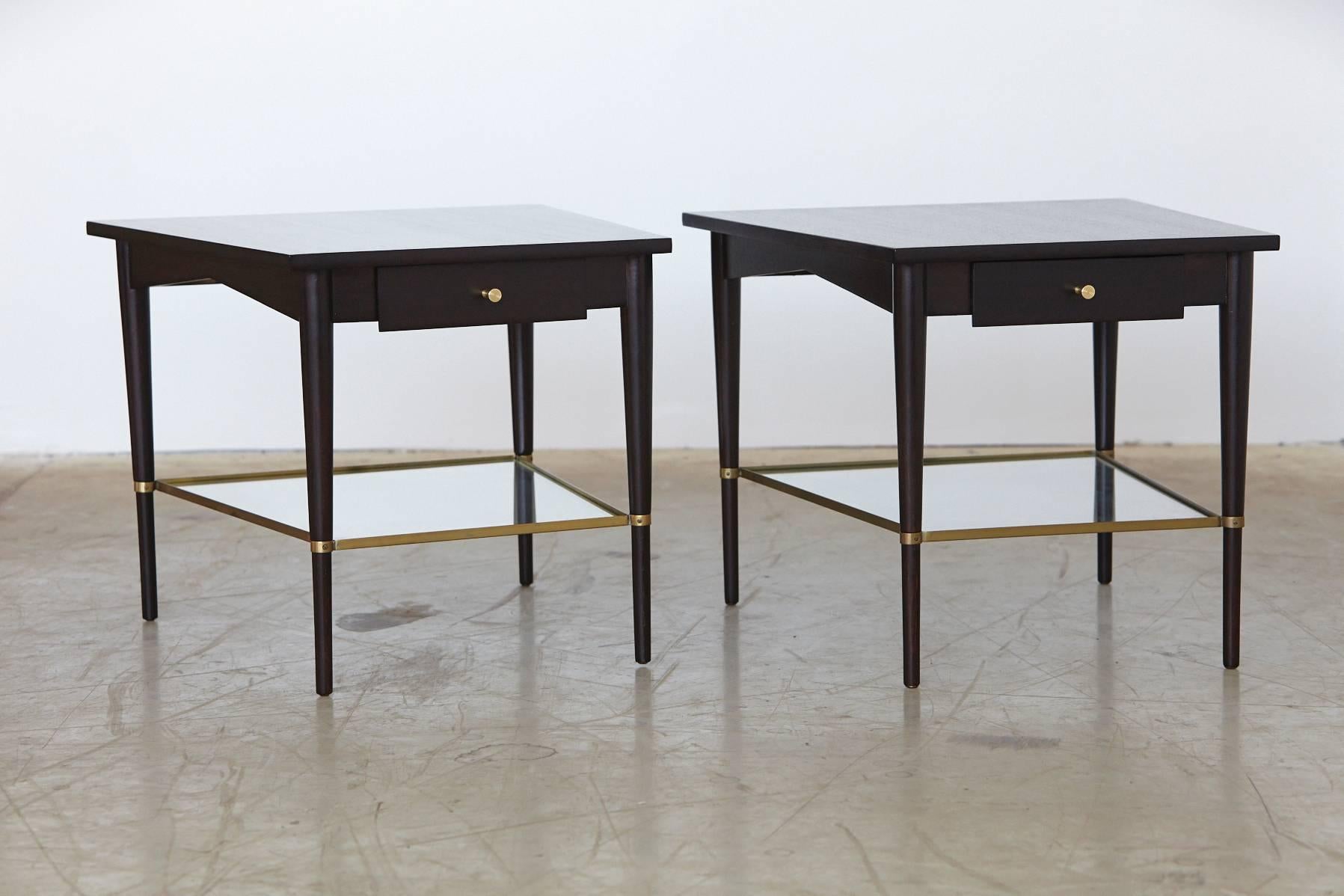 American Pair of Paul McCobb Trapezoidal End Tables with Brass, Connoisseur Collection