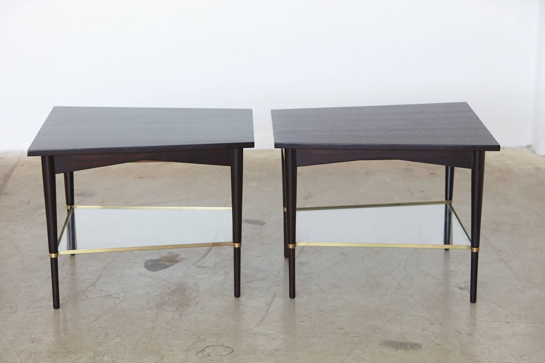 Mid-Century Modern Pair of Paul McCobb Trapezoidal End Tables with Brass, Connoisseur Collection