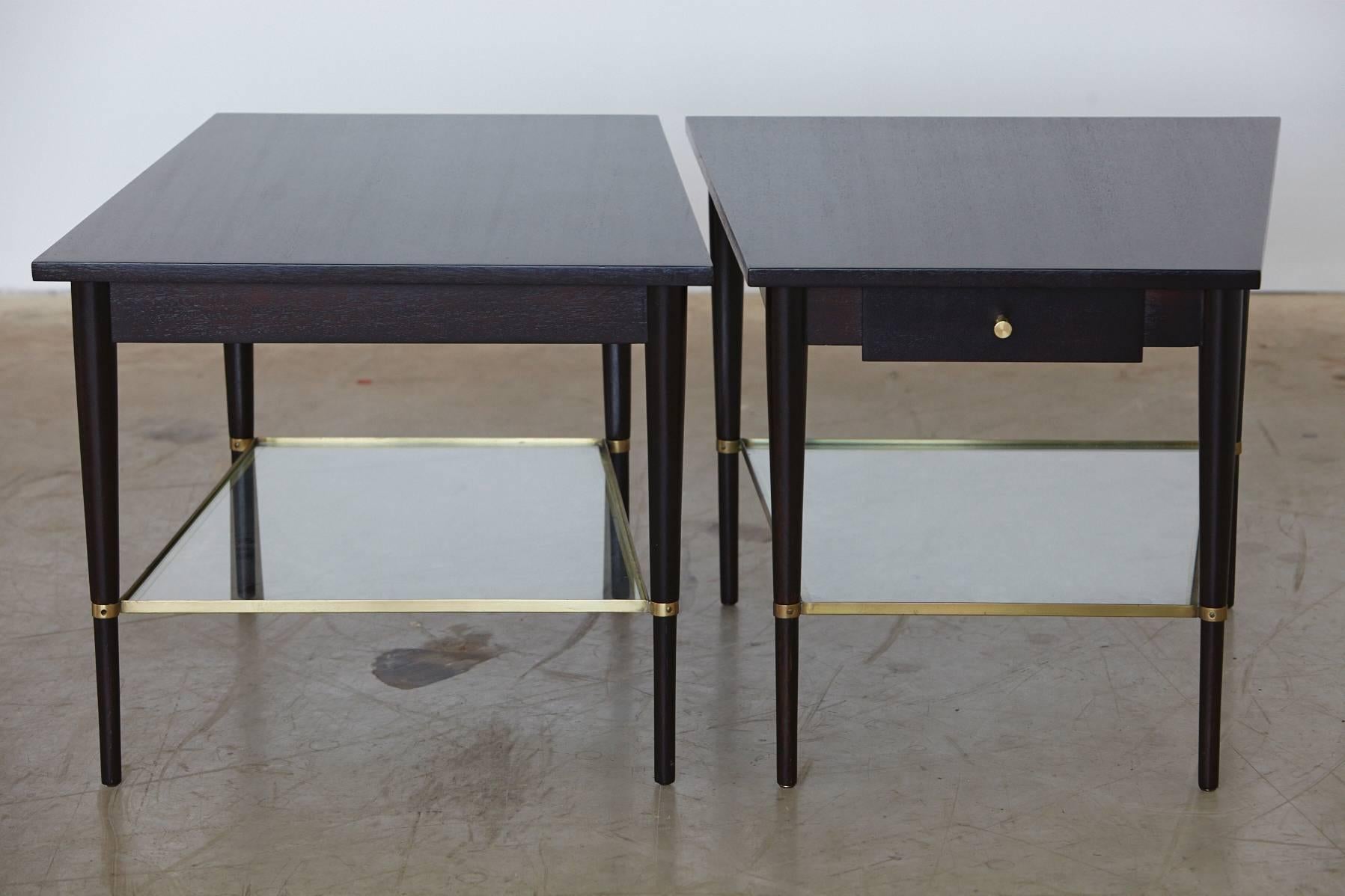 Ebonized Pair of Paul McCobb Trapezoidal End Tables with Brass, Connoisseur Collection