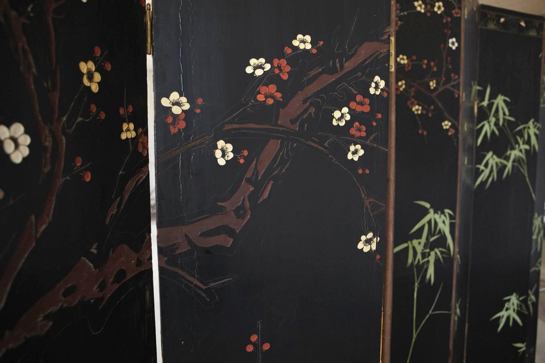 Antique Chinese 12 Panel Double Sided Gild and Black Lacquered Coromandel Screen 1