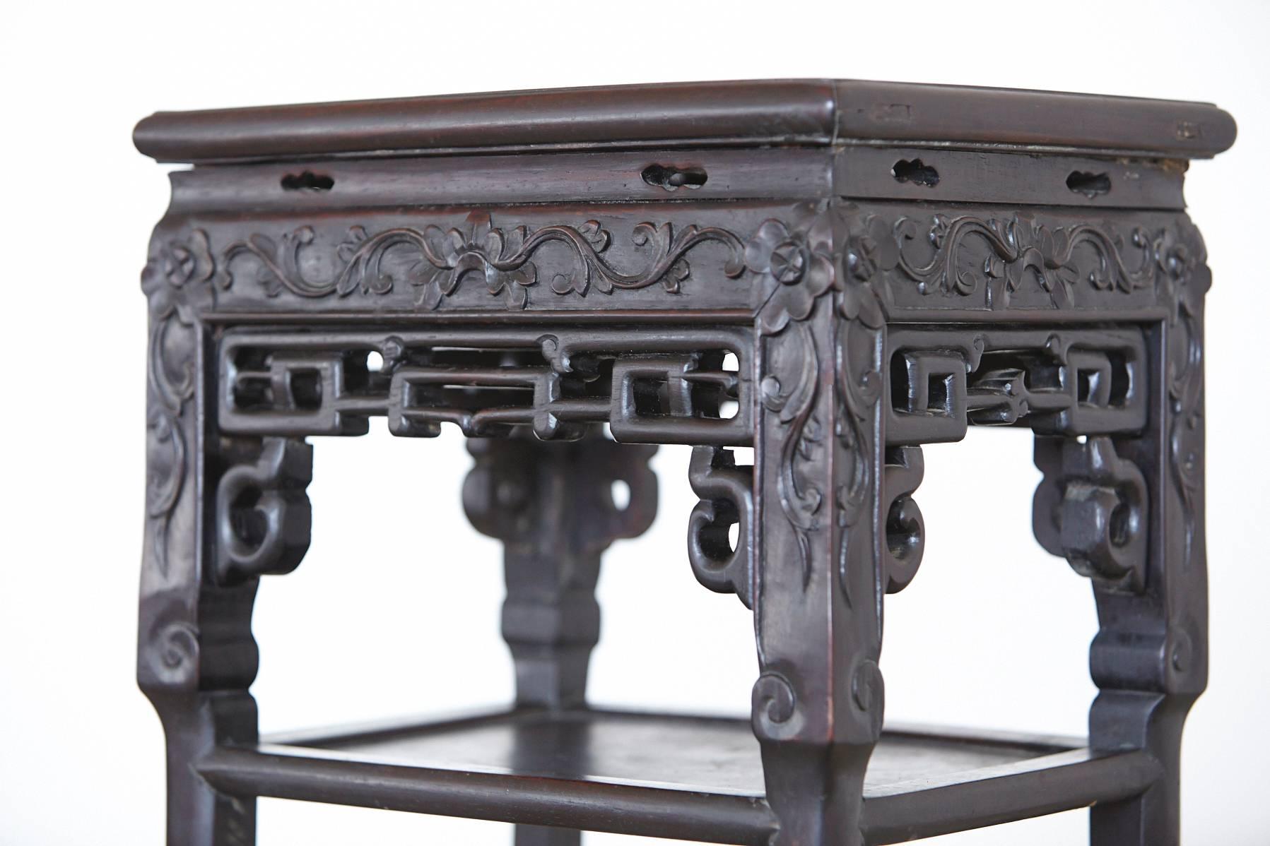 Chinese 19th Century Carved Rectangular Hardwood Table with Marble Inset 2