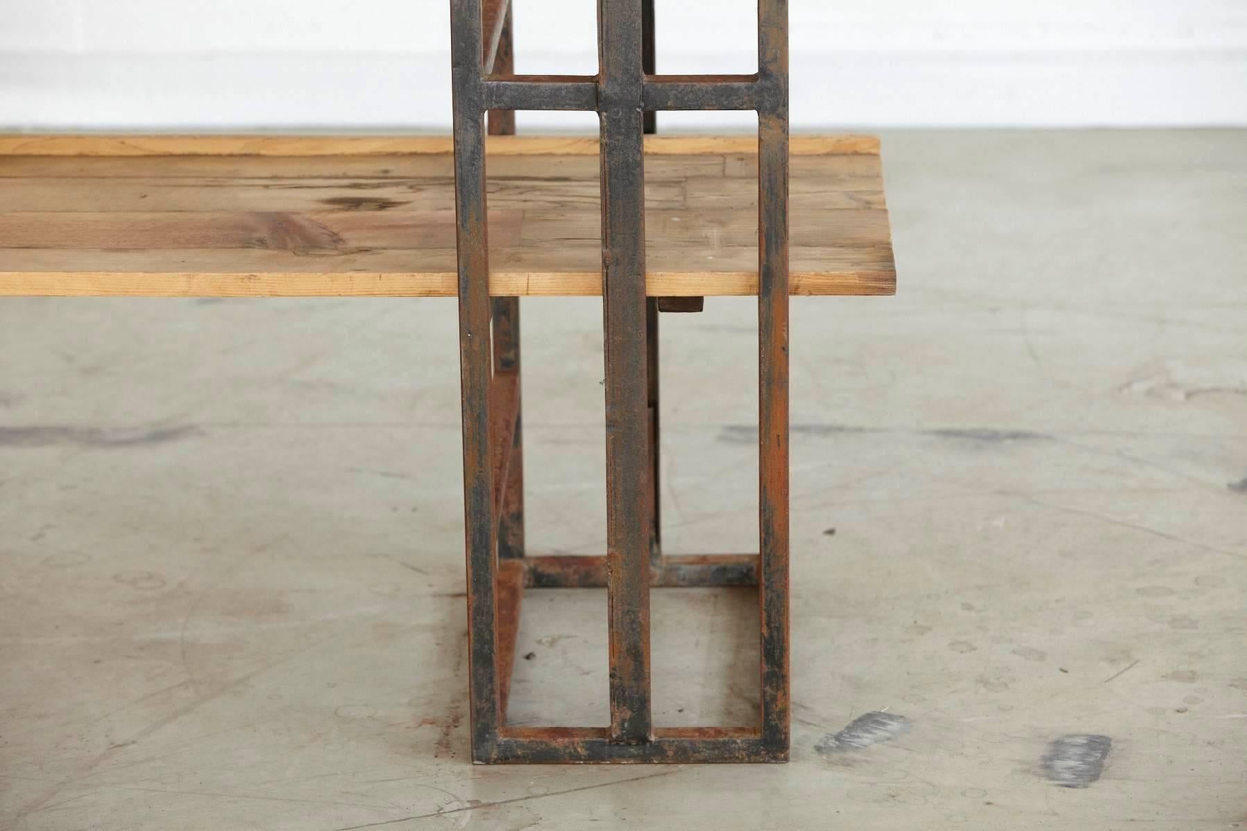 Mid-20th Century Custom-Made Adjustable Industrial Style Steel and Wood Plank Etagere For Sale