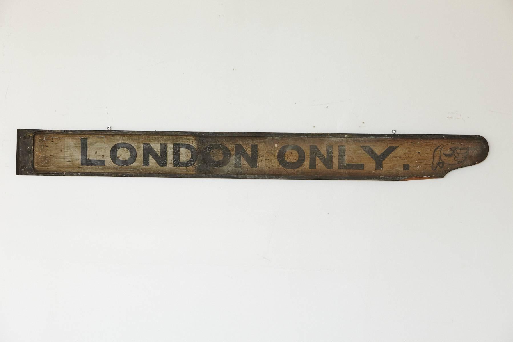 Antique wood and iron double-sided train station sign - LONDON ONLY.
Original sign with beautiful patina, circa 1920s.
Can be hung from top, so that both sides are visible.