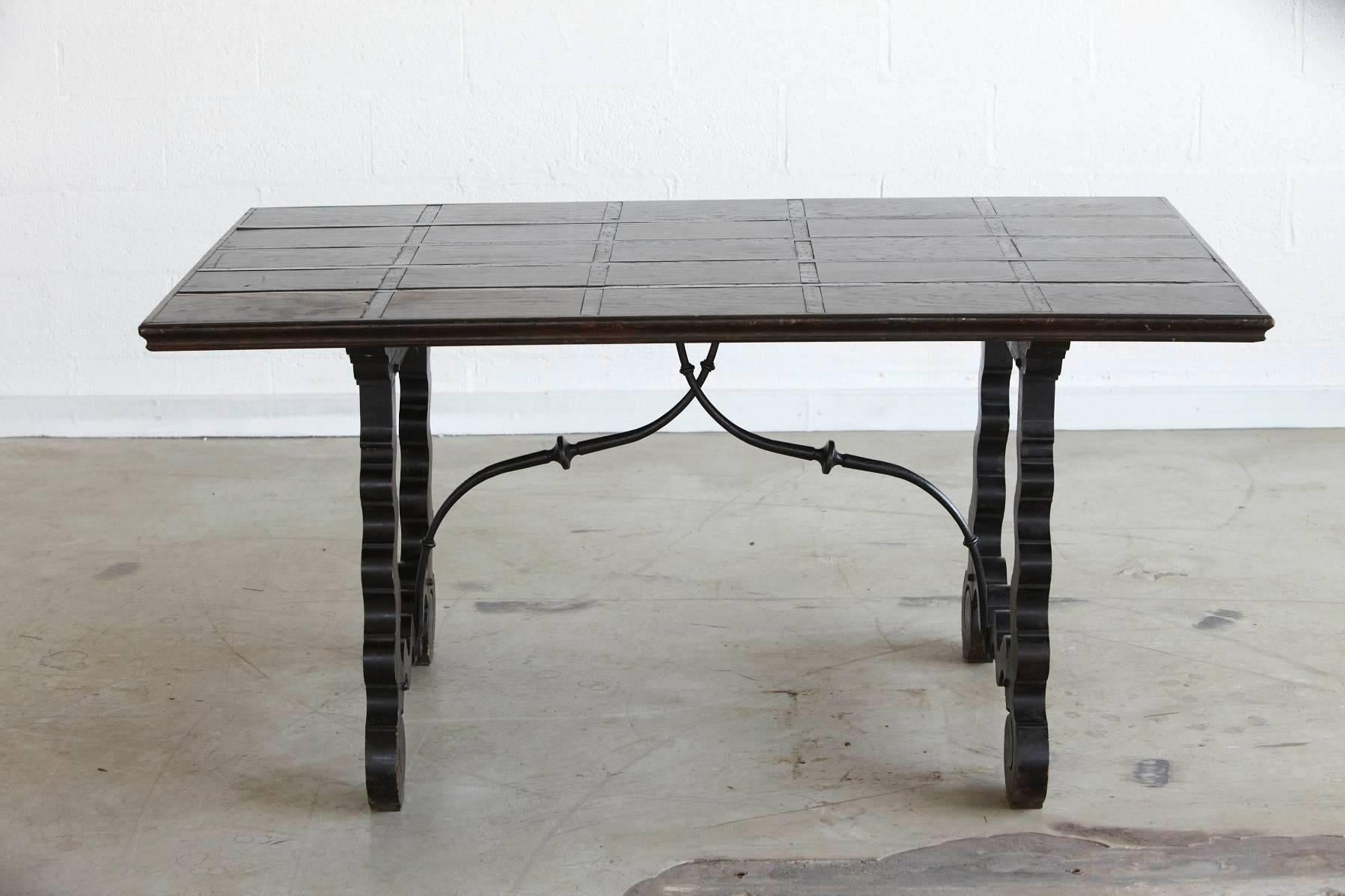 American Spanish Colonial Style Stretcher Trestle Table
