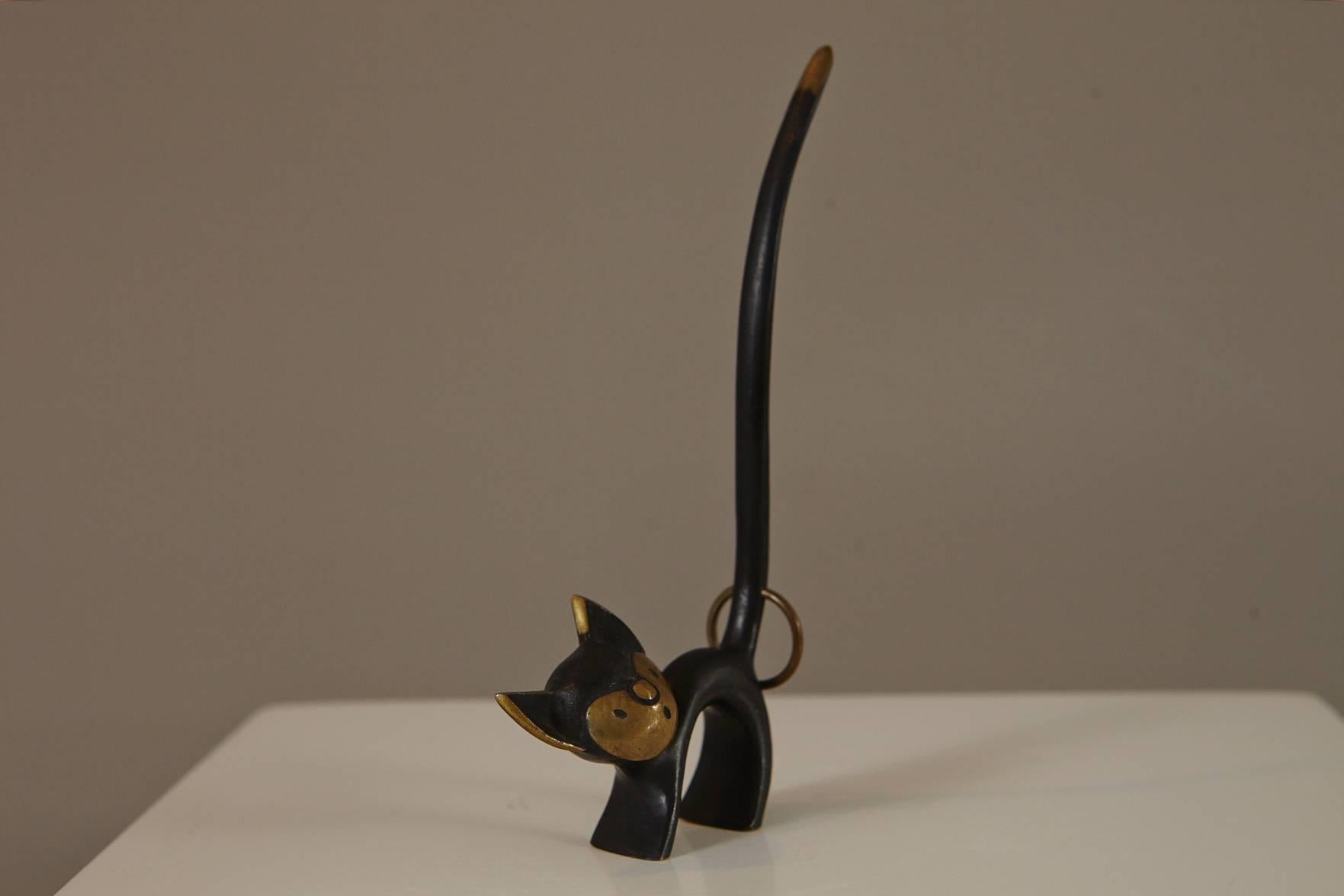 Mid-Century Modern Walter Bosse Brass Cat Figurine Pretzel Holder or Ring Holder by Hertha Baller