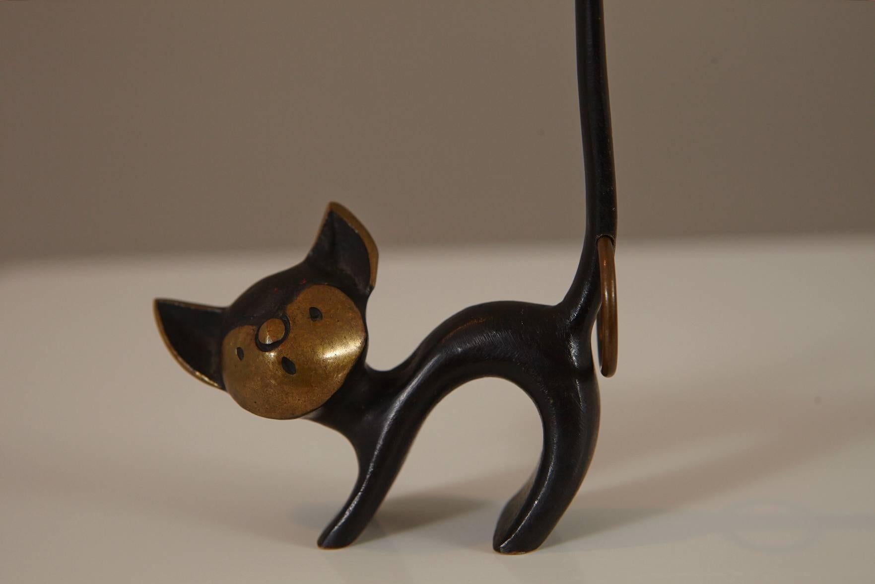 Austrian Walter Bosse Brass Cat Figurine Pretzel Holder or Ring Holder by Hertha Baller