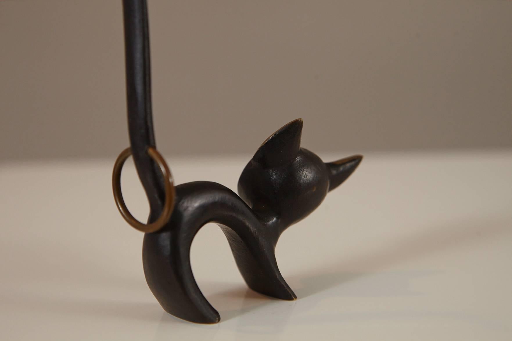 Blackened Walter Bosse Brass Cat Figurine Pretzel Holder or Ring Holder by Hertha Baller