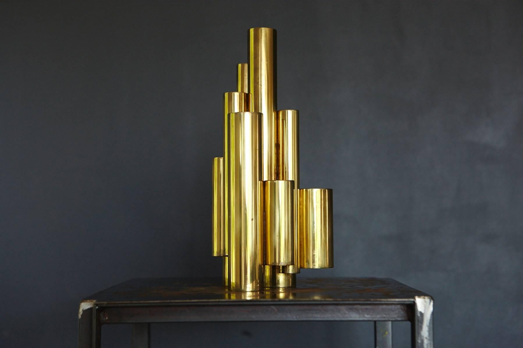 Mid-Century Modern Sculptural Tubular Brass Candleholder in the Style of Gio Ponti for 5 candles
