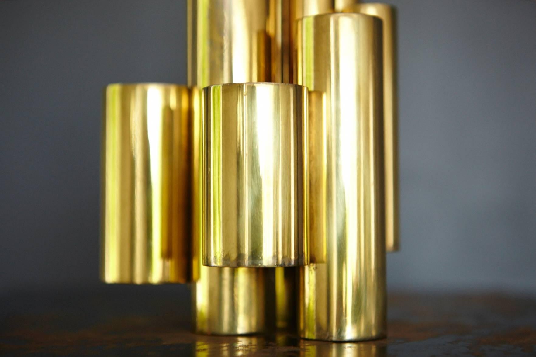 Mid-20th Century Sculptural Tubular Brass Candleholder in the Style of Gio Ponti for 5 candles