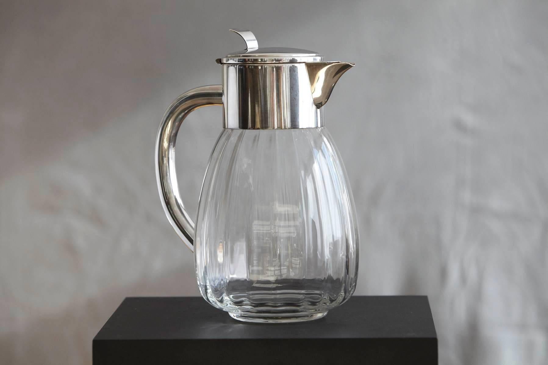 Silver Plate and Glass Water Carafe by Eisenberg Lozano, Made in Germany  In Good Condition In Pau, FR