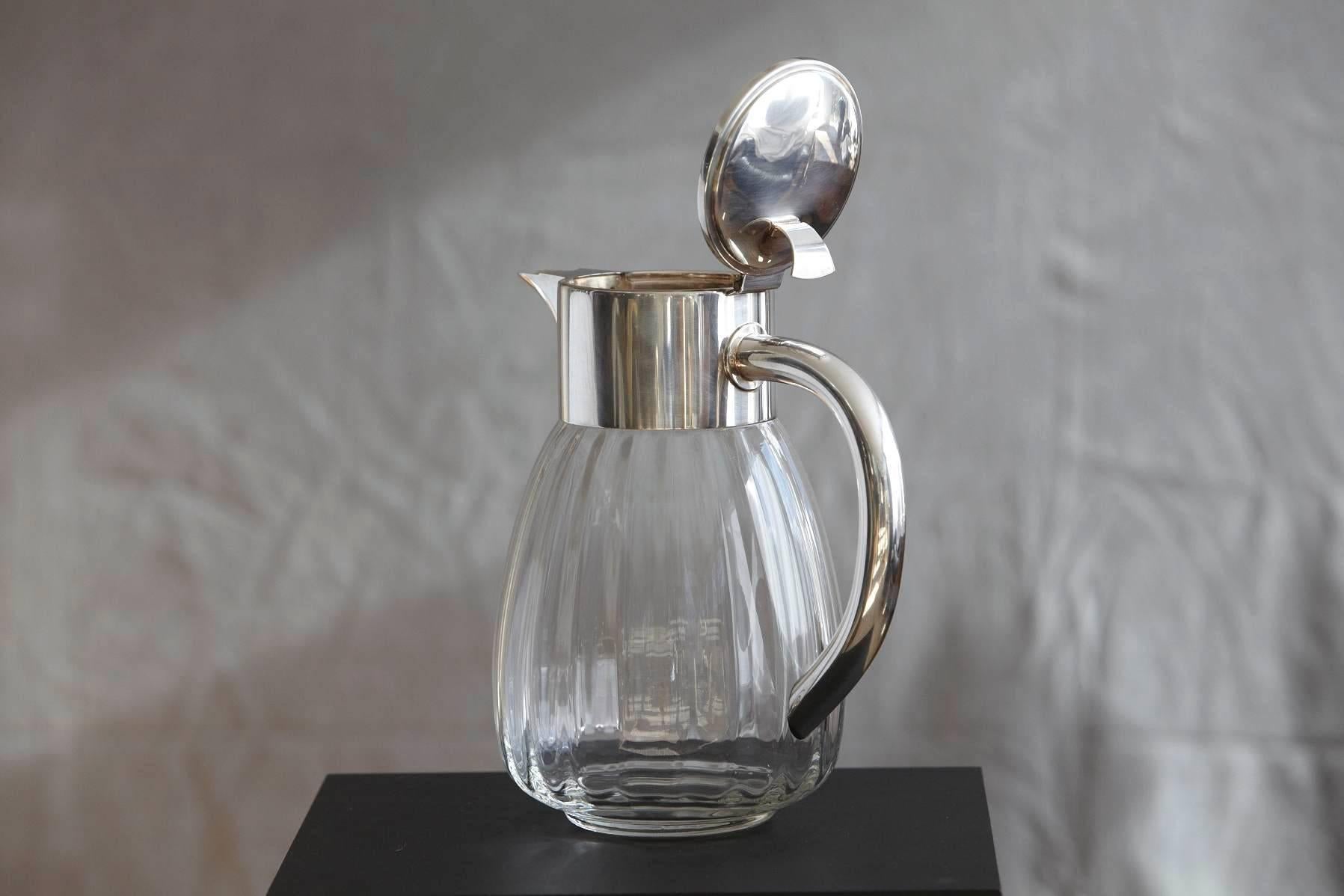 Silver Plate and Glass Water Carafe by Eisenberg Lozano, Made in Germany  2