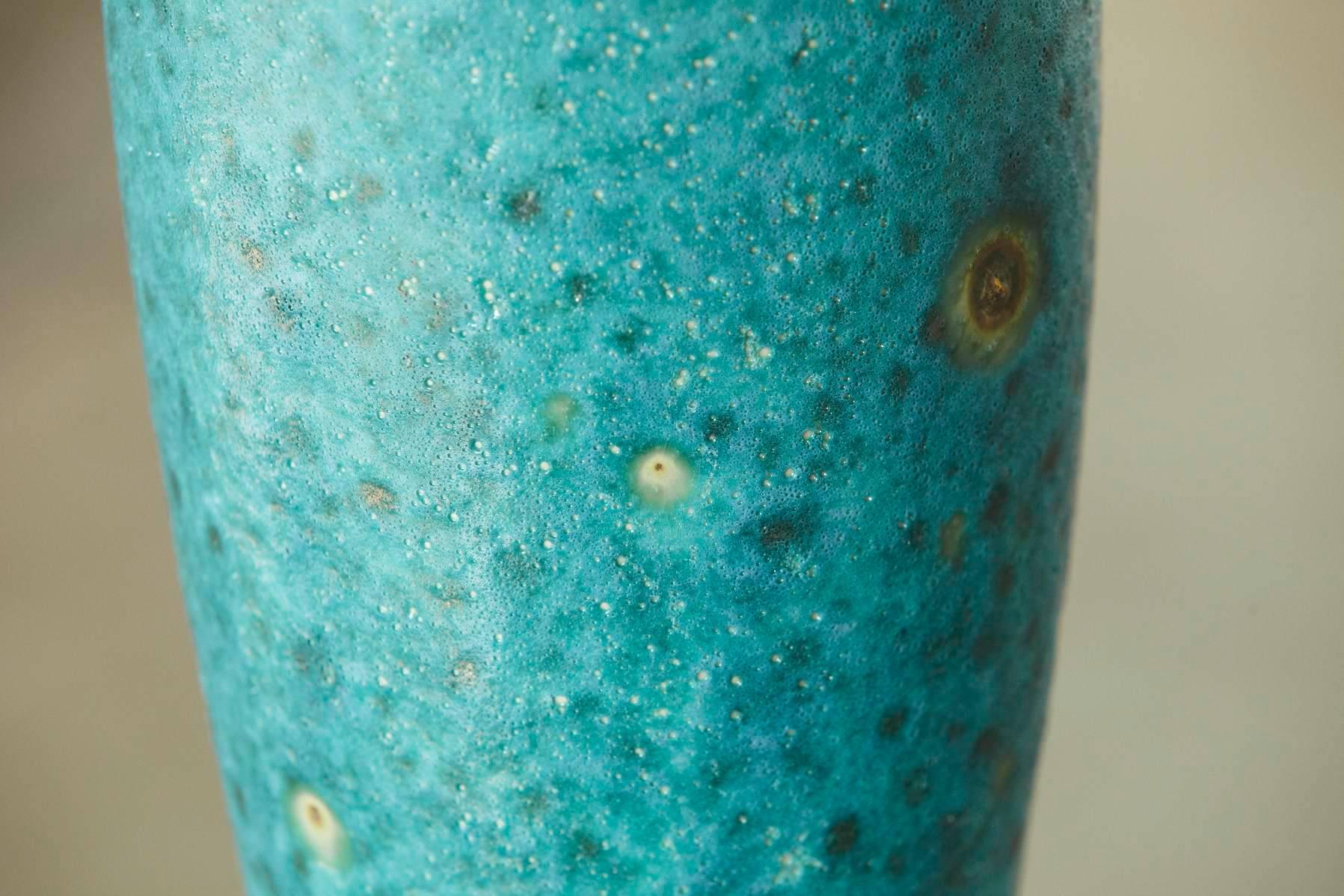 Large Italian Modern Turquoise Blue Ceramic Vase in the Style of Guido Gambone In Good Condition For Sale In Pau, FR