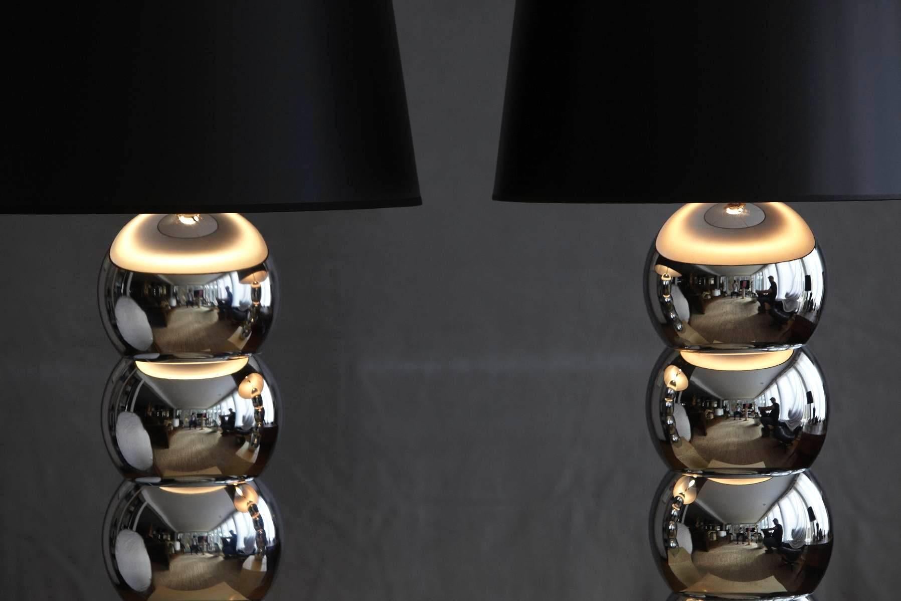 Pair of George Kovacs Stacked Chrome Ball Table Lamps In Excellent Condition In Pau, FR