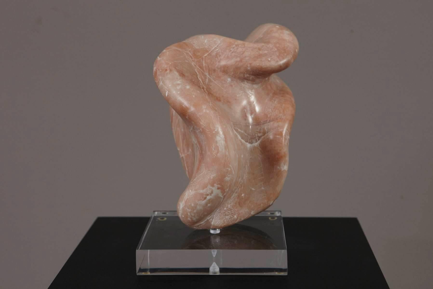 Modern Abstract Portuguese Pink Marble Sculpture on Lucite Base For Sale