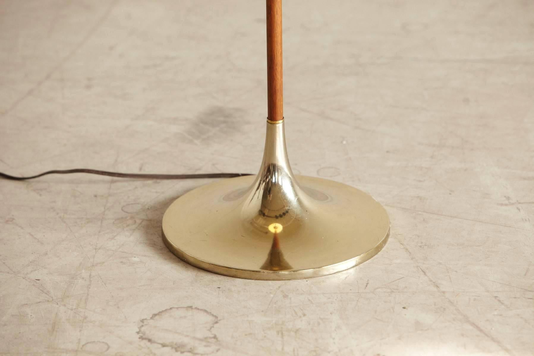 American Laurel Walnut and Brass Mushroom Floor Lamp with Frosted Glass Shade