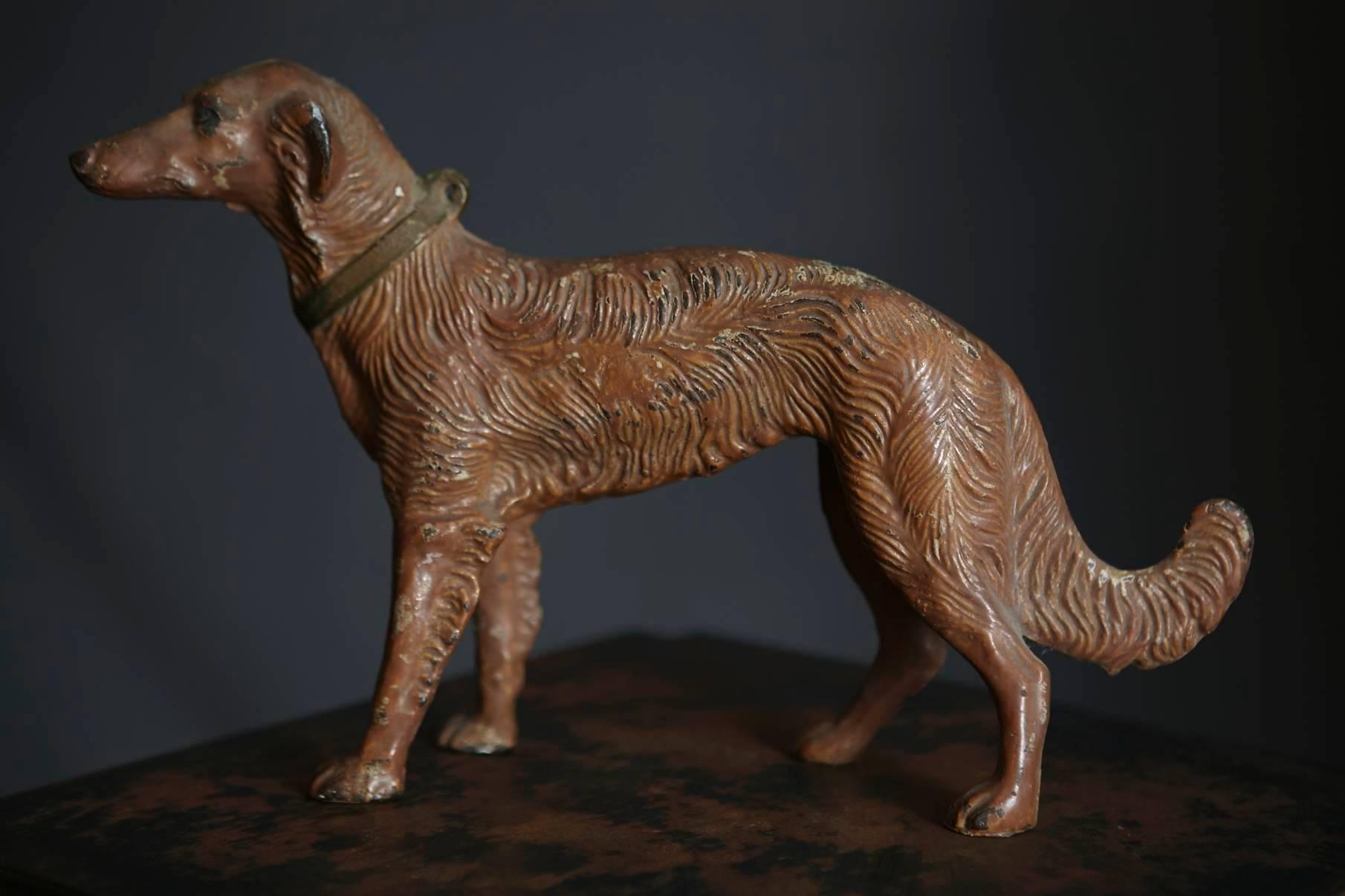 Art Nouveau Cast Iron Decorative Object or Doorstop Depicting a Hunting Dog 1