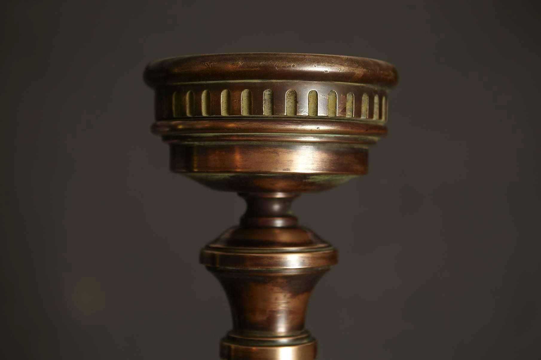 American Antique Early 20th Century Tall Brass Candleholder