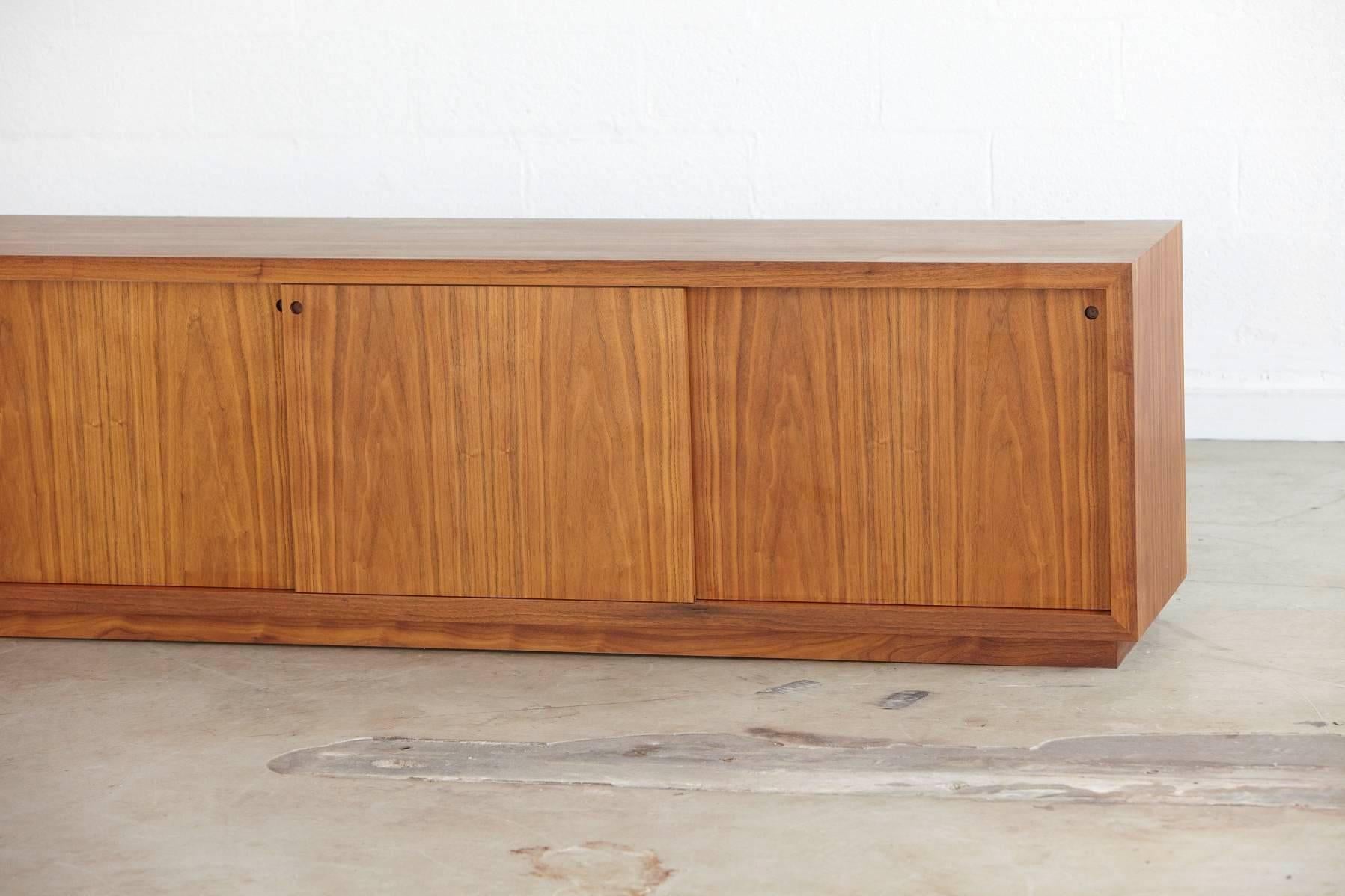Modern Long and Low Custom Made Walnut Sideboard in the Style of Ib Kofod-Larsen