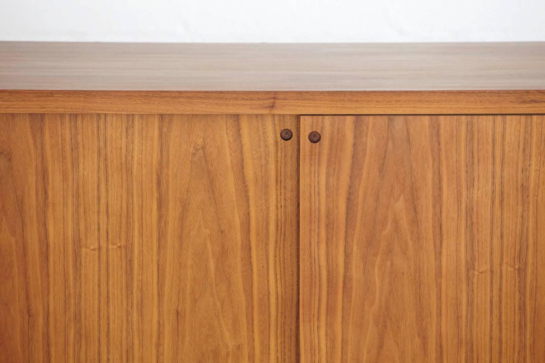 American Long and Low Custom Made Walnut Sideboard in the Style of Ib Kofod-Larsen
