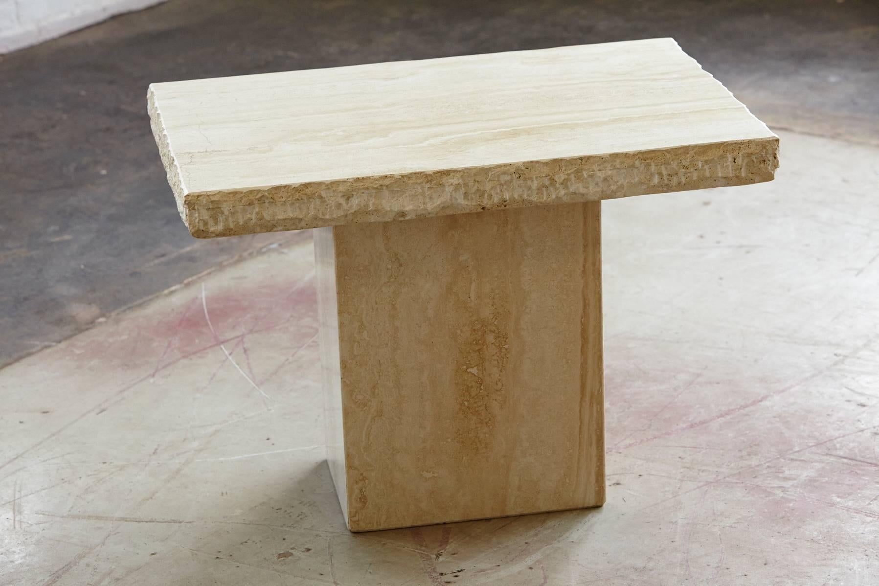American Maurice Villency Travertine Side Table with Sculpted Rough Edges
