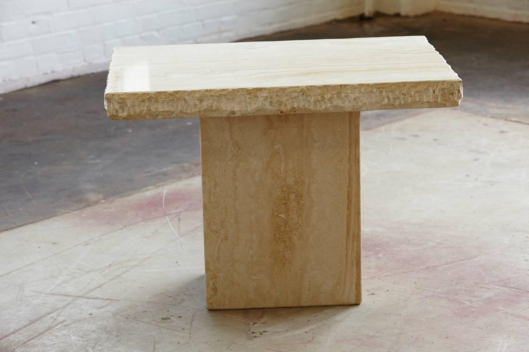 Late 20th Century Maurice Villency Travertine Side Table with Sculpted Rough Edges