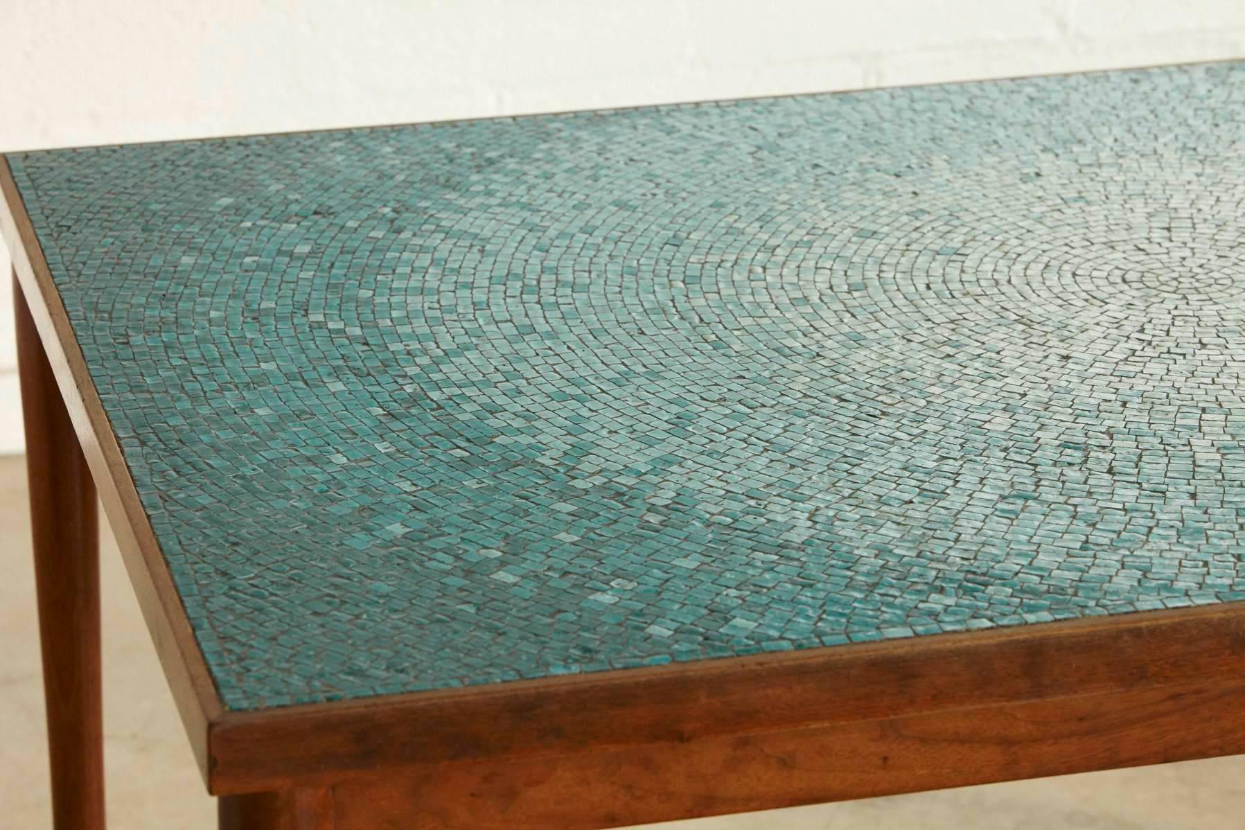 Mid-Century Modern Aquamarine Mosaic Tile Table Attributed to Gordon Martz, Marshall Studio