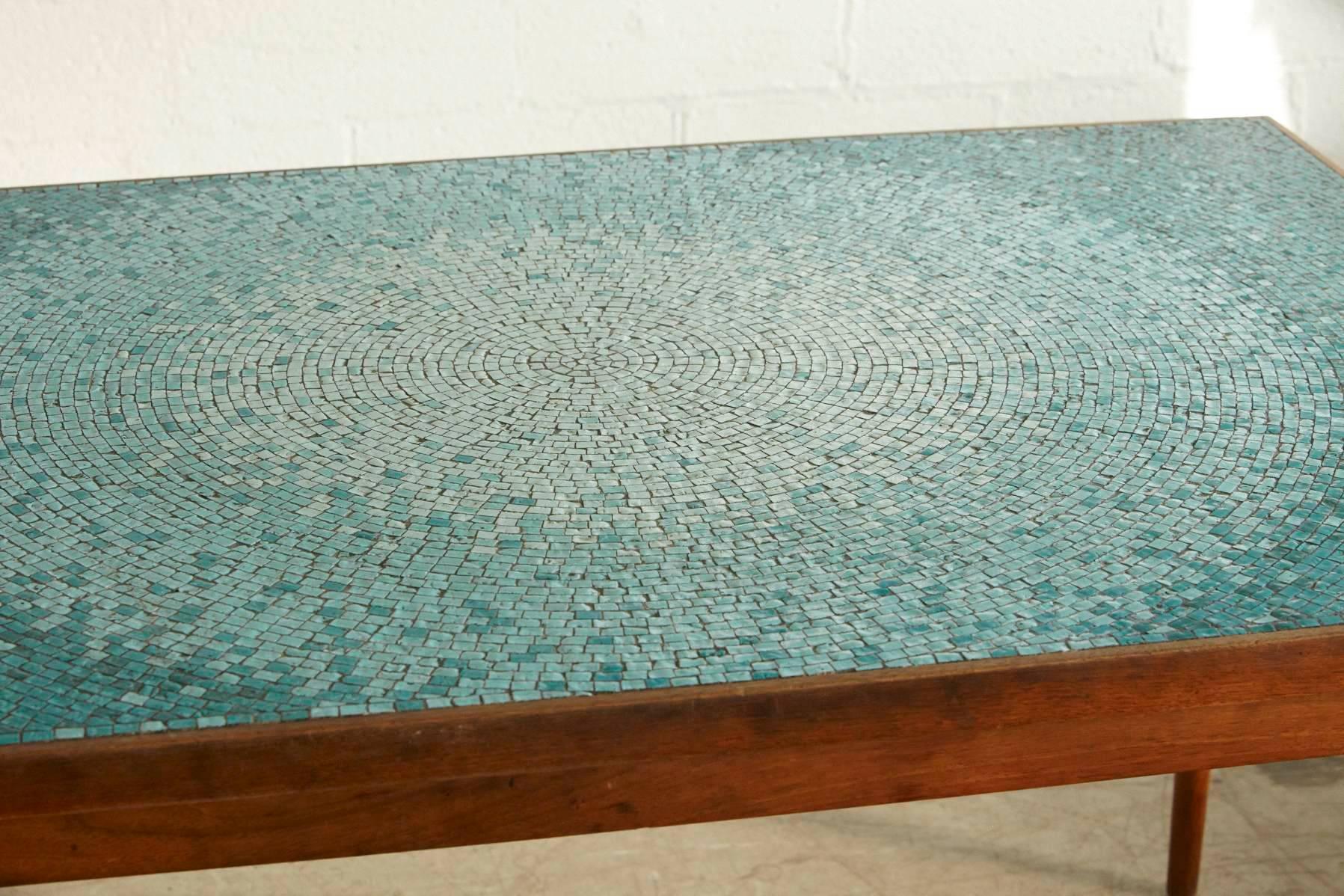 American Aquamarine Mosaic Tile Table Attributed to Gordon Martz, Marshall Studio