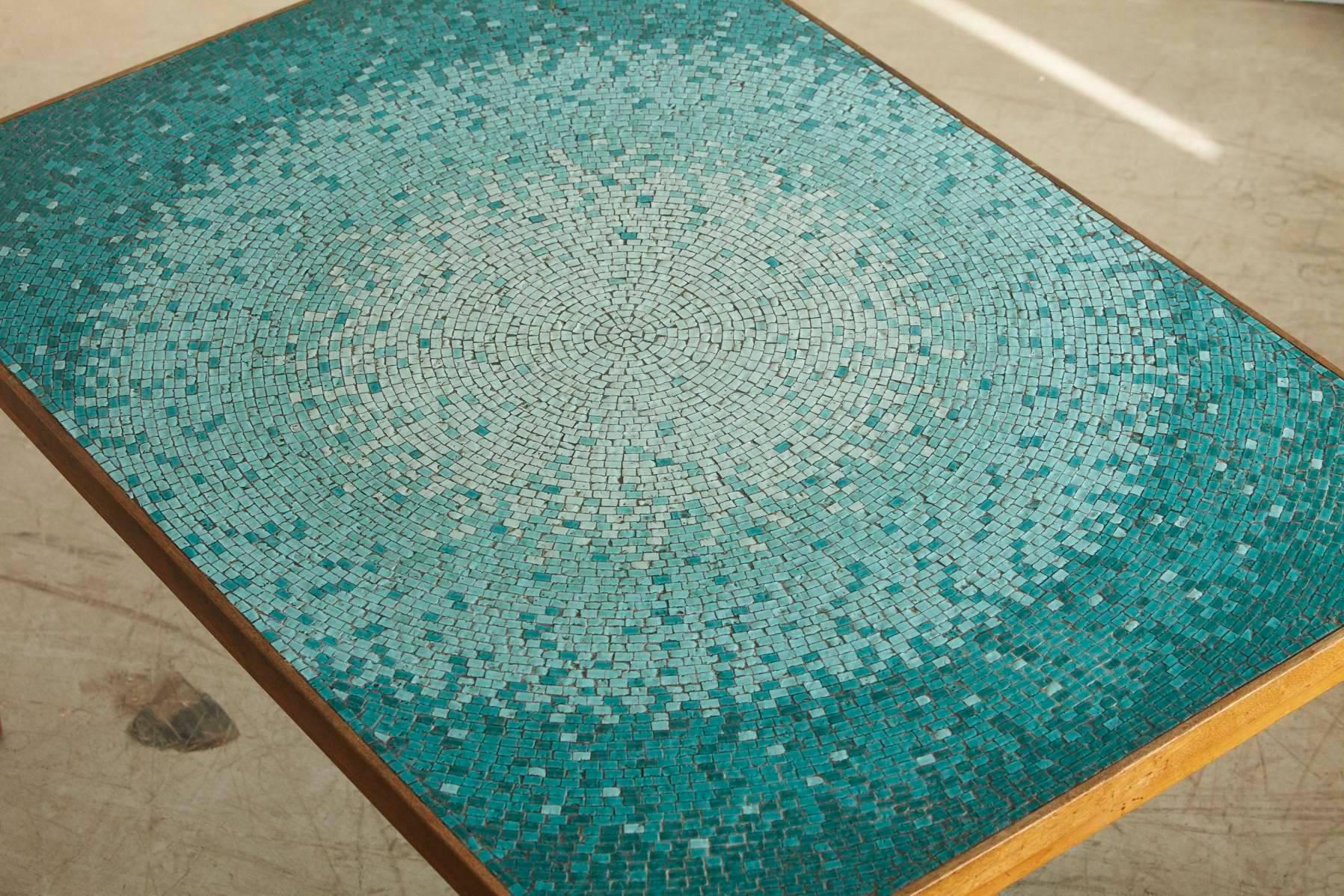 Aquamarine Mosaic Tile Table Attributed to Gordon Martz, Marshall Studio 1