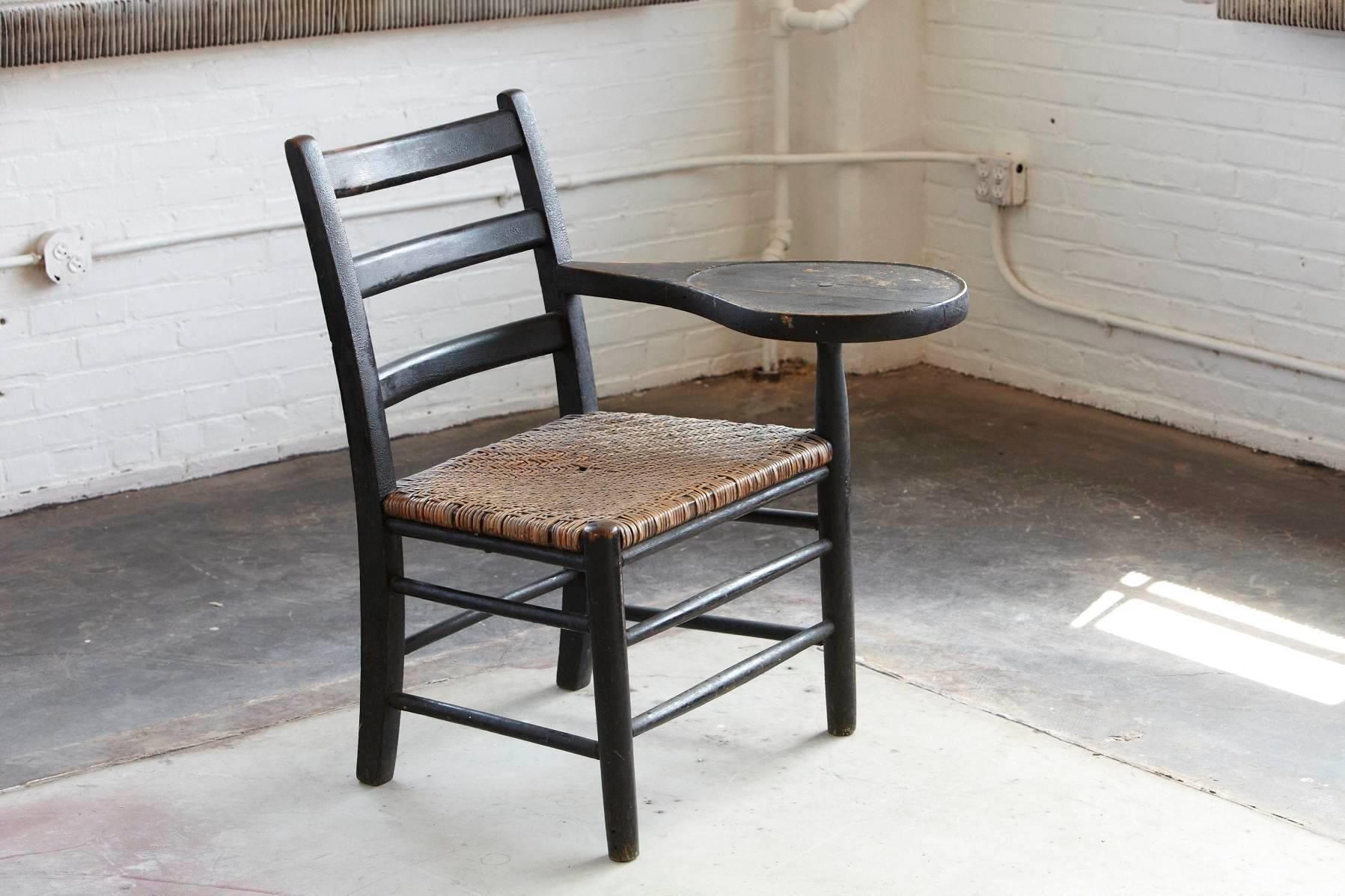 Country Antique Charred or Burnt Oak Tablet Armchair