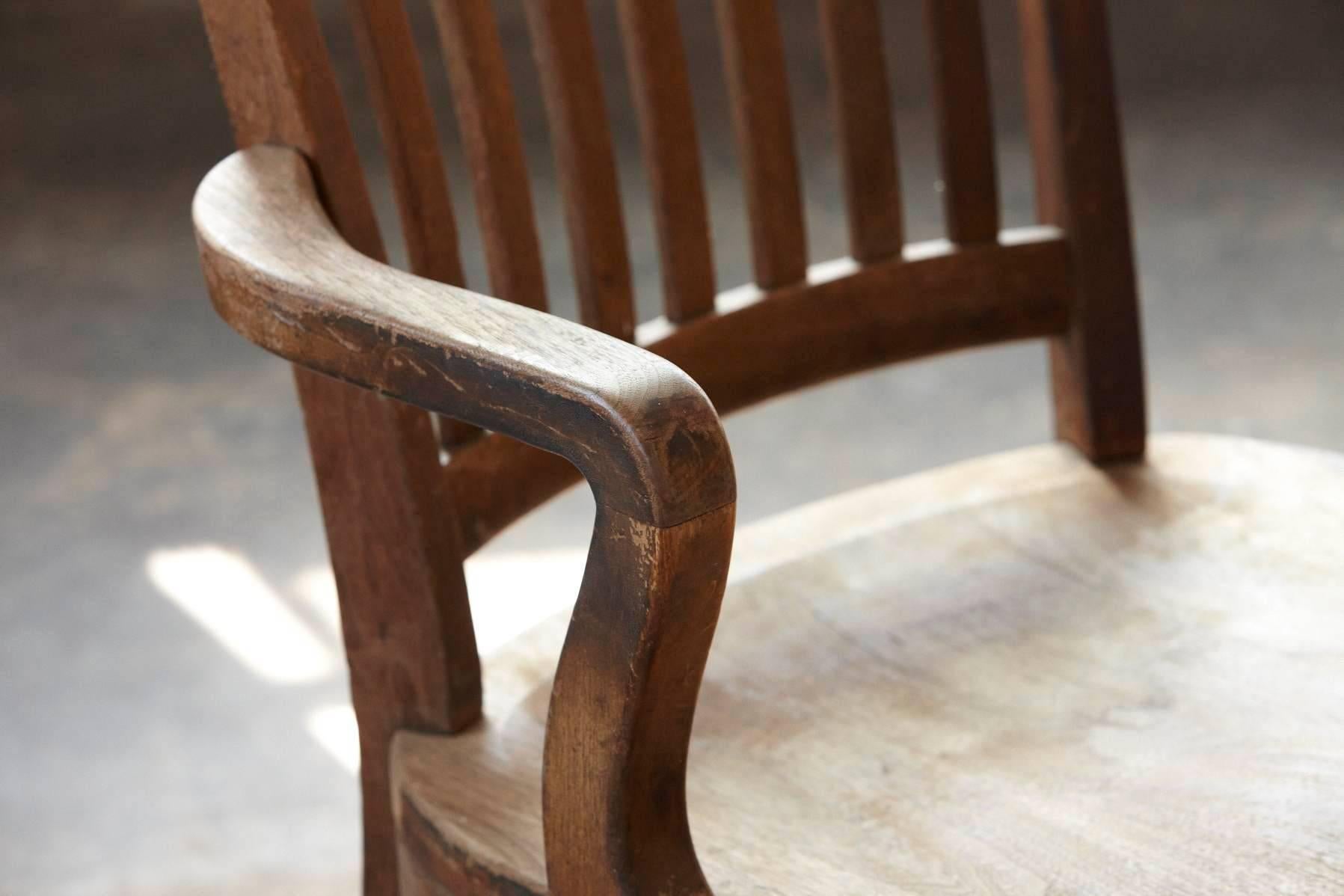 Industrial 1920s Solid Oak Office Armchair by W.H. Gunlocke Chair Co, Wayland, NY