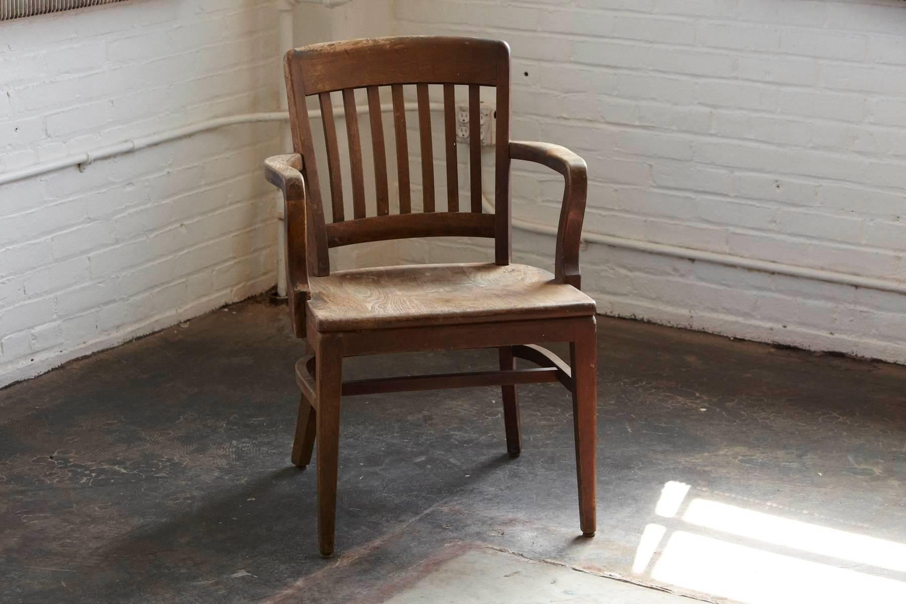 Early 20th Century 1920s Solid Oak Office Armchair by W.H. Gunlocke Chair Co, Wayland, NY