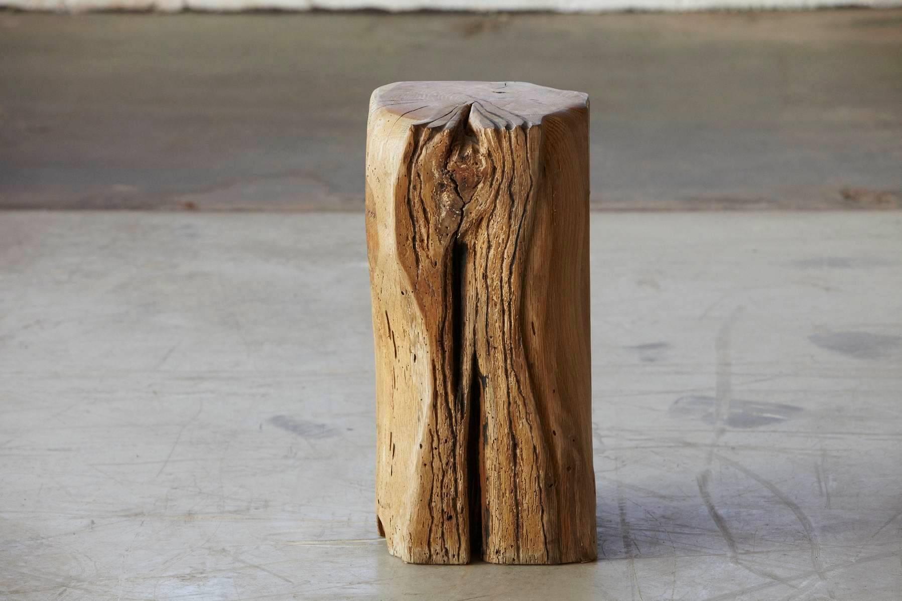 Organic Modern Stern, Stool by Hanni Dietrich - Carved Oak Stool with Resin Inlay For Sale